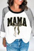 Black MAMA Leopard Bow Print Contrast Sleeves Loose Top